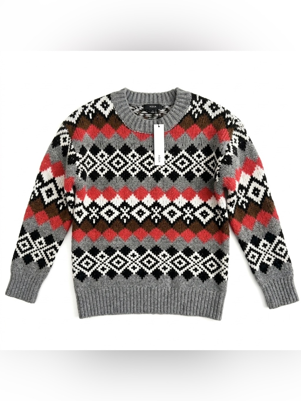 NWT Aqua x Bloomingdale’s Fair Isle Winter Preppy Sweater Jumper Pullover XS